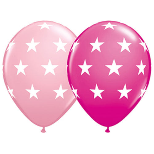 Pink balloons with stars printed on them. 