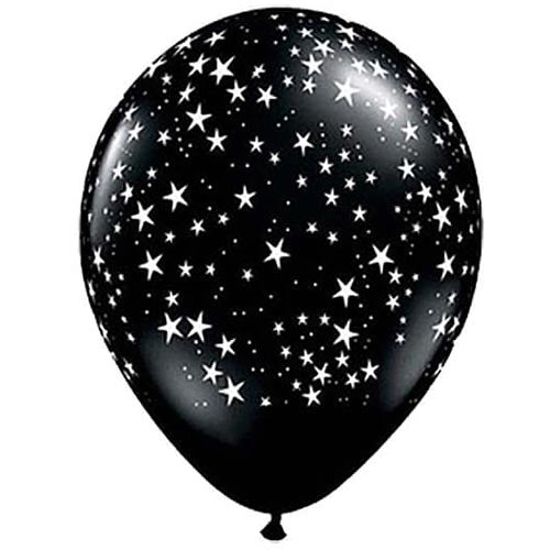 Black latex balloons printed with sparkling stars.