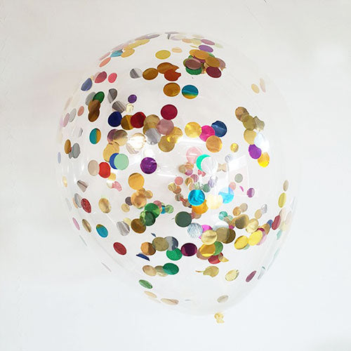 colourful confetti filled in a clear latex balloons.