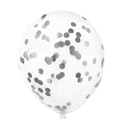 Silver confetti balloons.