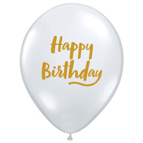 Clear Balloons printed with golden "Happy Birthday"