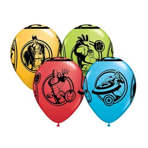 Avengers Latex Balloons featuring the superheroes, Thor, Iron Man, Captain America and Hulk. Inflate with helium and have them floating around!