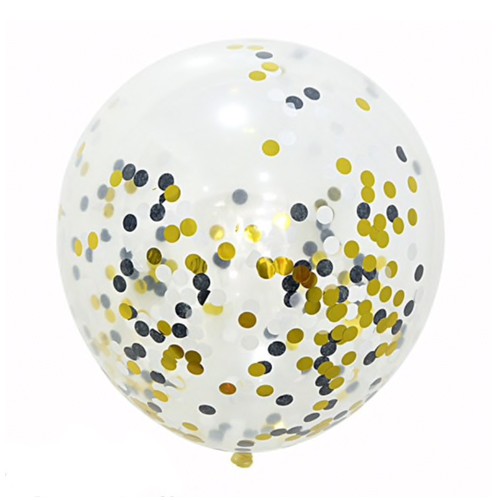 Black and White and Gold coloured confetti filled helium balloon