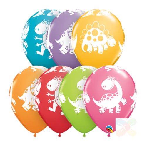 Cute dinosaurs printed on these colourful latex balloons.