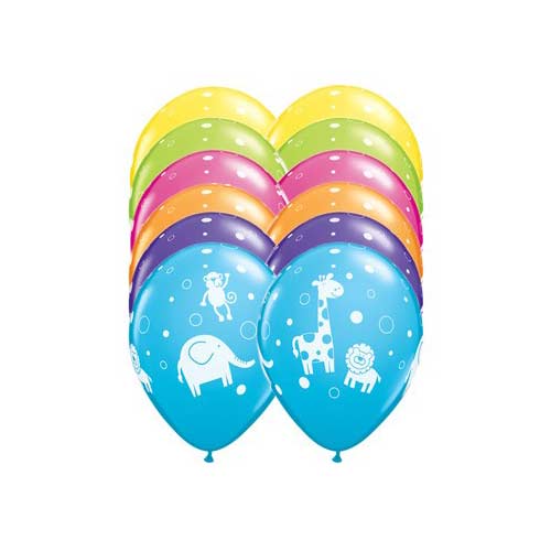 Load image into Gallery viewer, Colourful and Vibrant latex balloons with cute jungle animals printed. 
