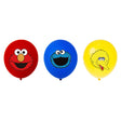 Sesame Street latex balloons with Elmo and Big Bird and Cookie Monster printed.
