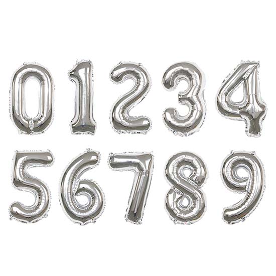 Load image into Gallery viewer, Mini 16&amp;quot; Silver Number Balloons (Airfilled)

