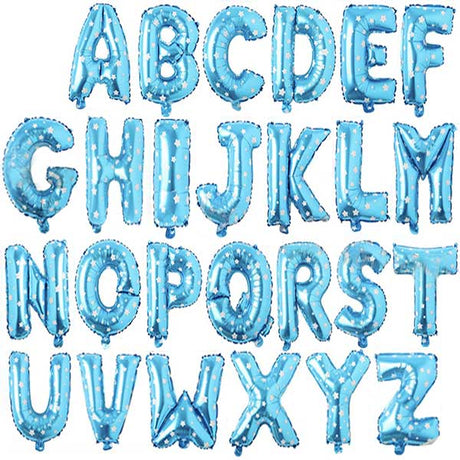Blue foil letter balloons with stars.