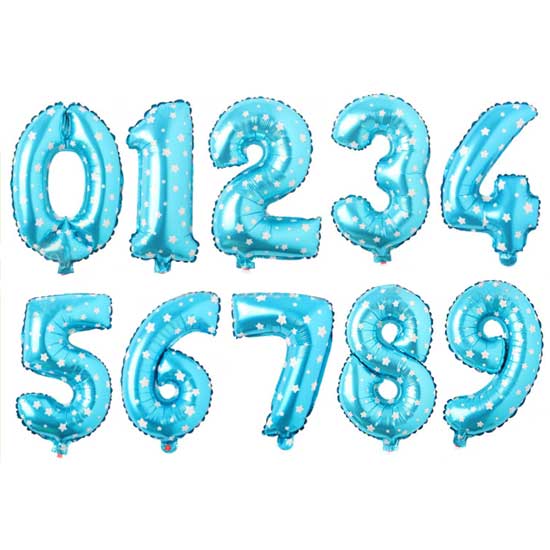 Mini 16" Blue Stars Number Balloons (Airfilled)