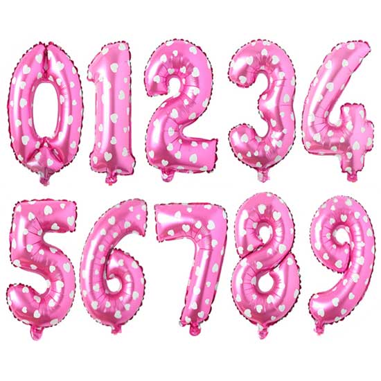 Load image into Gallery viewer, Mini 16&amp;quot; Pink Hearts Number Balloons (Airfilled)
