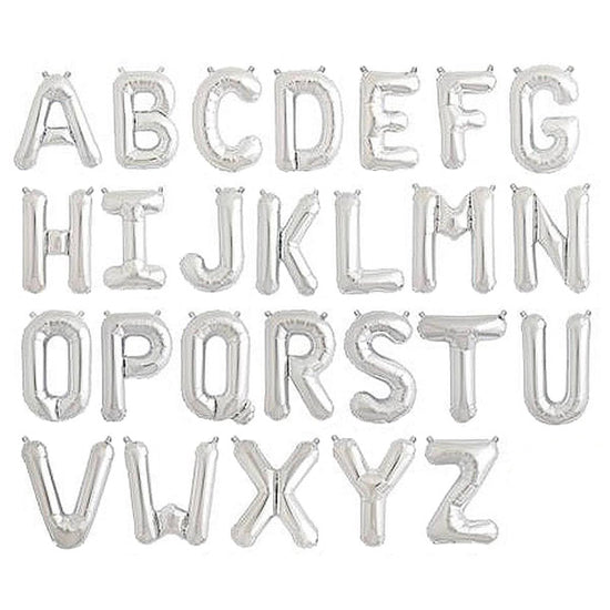 Load image into Gallery viewer, Silver foil letter balloons.
