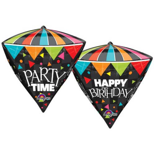 17" Party Time Happy Birthday Diamondz Balloon