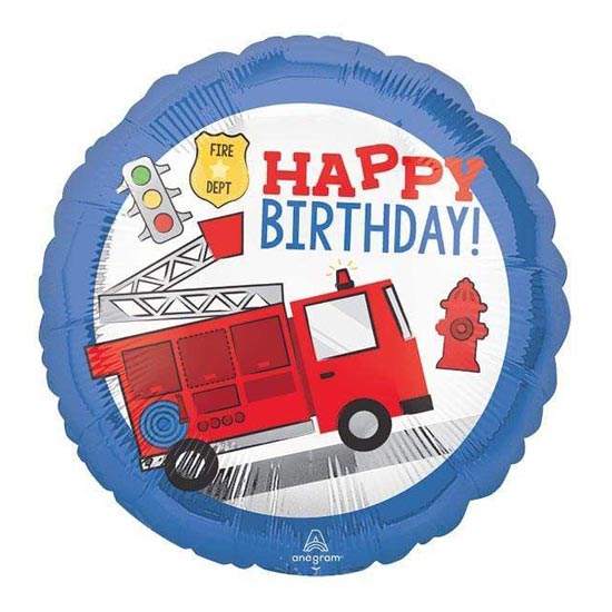 Load image into Gallery viewer, Fire Engine Happy Birthday Balloon
