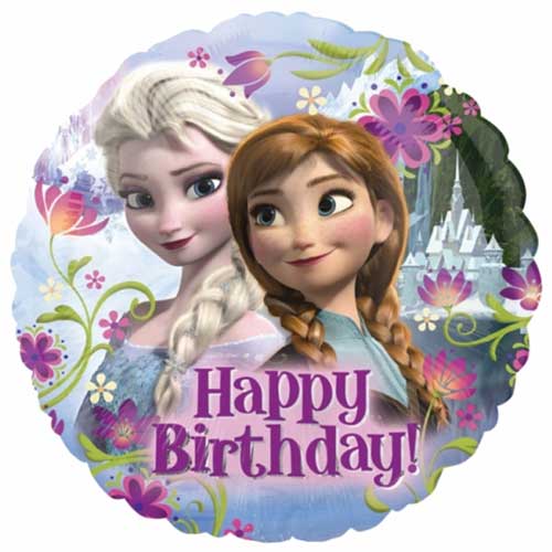 Frozen Princesses Happy Birthday Balloon with Elsa and Anna.