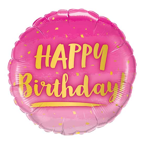 18" Gold & Pink Birthday Balloon