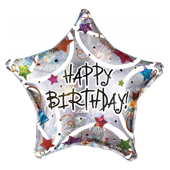 18" Happy Birthday Stars Holographic Balloon
