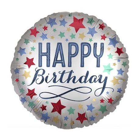 18" Satin Stars Happy Birthday Balloon