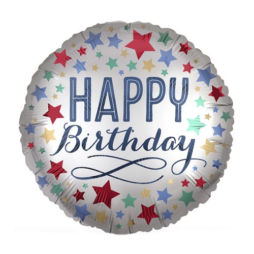 18" Satin Stars Happy Birthday Balloon