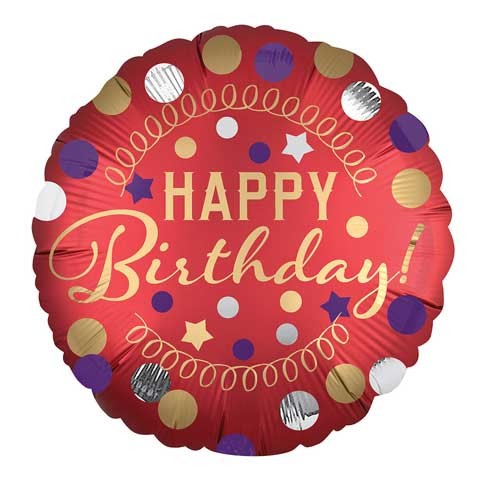 18" Satin Red Happy Birthday Balloon