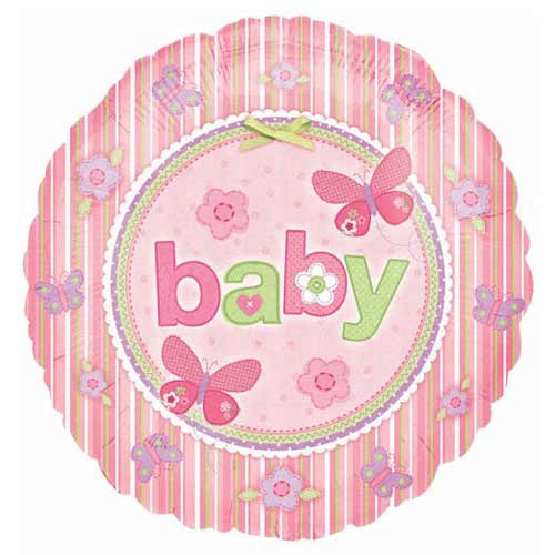 18" Pink Butterflies Baby Balloon