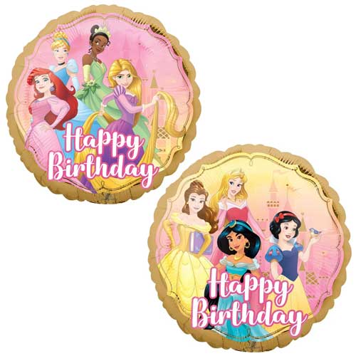 Happy Birthday Golden Balloon Featuring Disney Princesses.