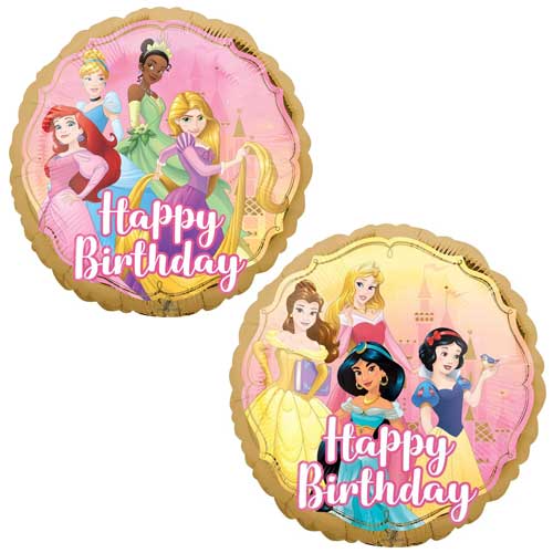 Happy Birthday Golden Balloon Featuring Disney Princesses.
