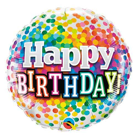 18" Rainbow Confetti Happy Birthday Balloon