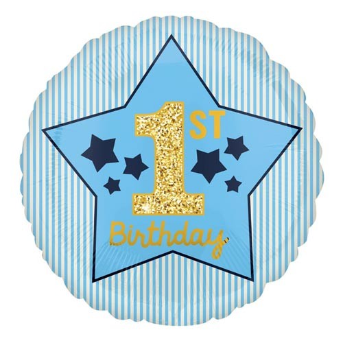 18" 1st Birthday Blue Gold Balloon