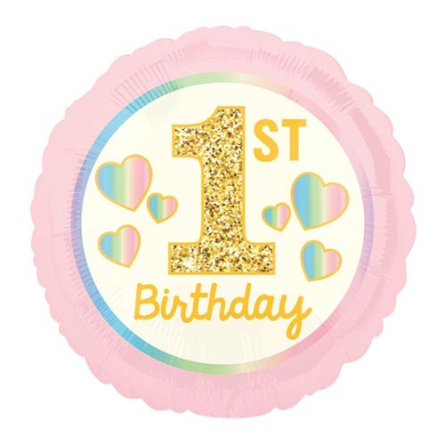 18" 1st Birthday Pink Gold Foil Balloon
