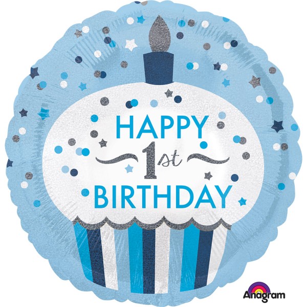 18" Cupcake Boy 1st Birthday Balloon