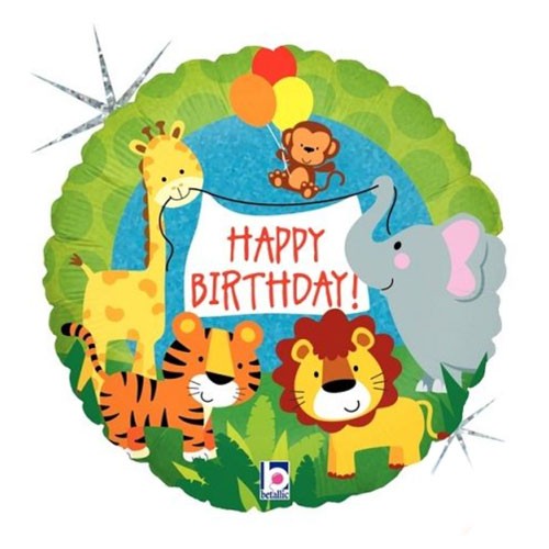 Load image into Gallery viewer, Jungle Animals Happy Birthday Foil Balloon.
