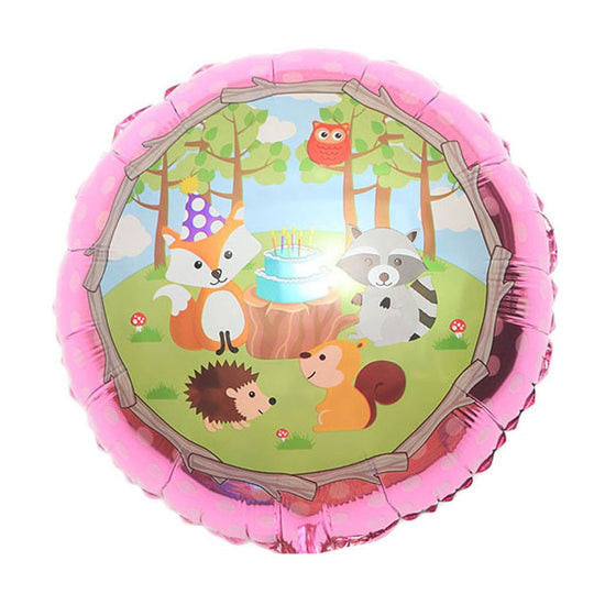 Forest animals themed mylar foil balloon filled with helium.