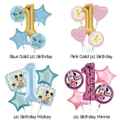 1st Birthday Balloons designs for baby boy and baby girl.