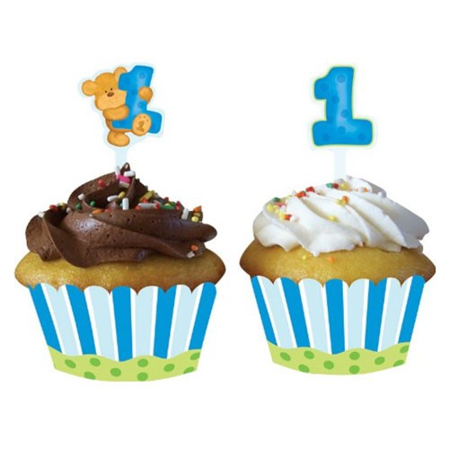 Bears 1st Cupcake Wrappers & Picks - Decorate your cupcakes 12 sets included.