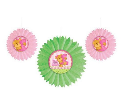 Bear 1st birthday Pink Fan Decoration Kit for a marvellous birthday party!