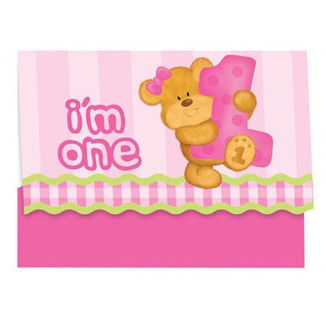 1st bday bear girl party invites 