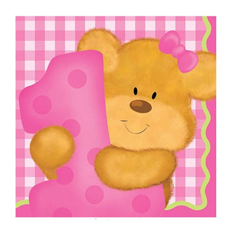 Complete the Bears 1st Birthday theme with these soft, durable 3-ply drink napkins. Sold in quantities of 16pcs per pack.