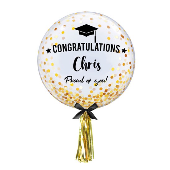 Load image into Gallery viewer, 24&amp;quot; Personalised Name Congrats Grad Confetti Bubble Balloon
