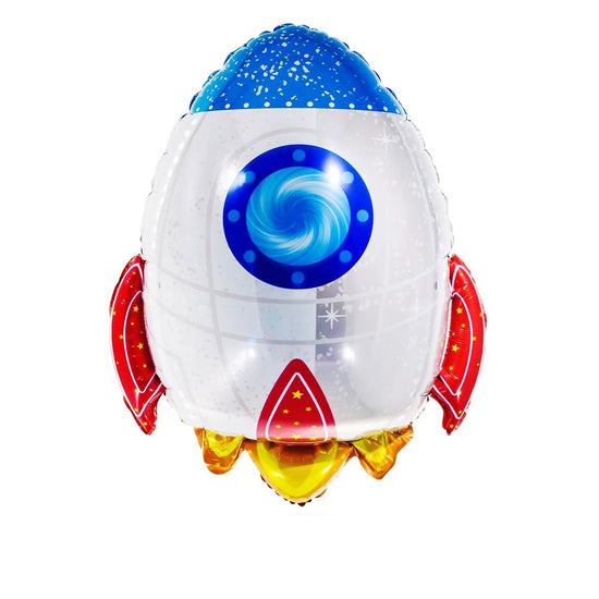 Spaceship helium balloon for a outer space themed party with the astronaut birthday star.