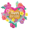 Happy Birthday Flower with Heart shaped balloon.27" Happy Birthday Flowers Balloon