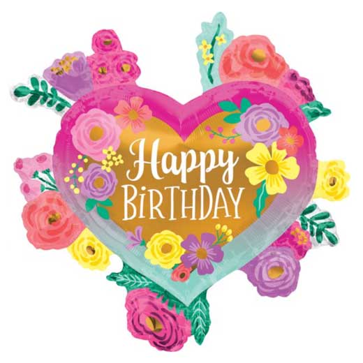 Happy Birthday Flower with Heart shaped balloon.27" Happy Birthday Flowers Balloon