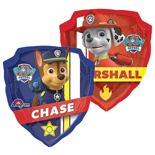 27" Paw Patrol Shield Balloon featuring Marshall on one side and Chase on the other!