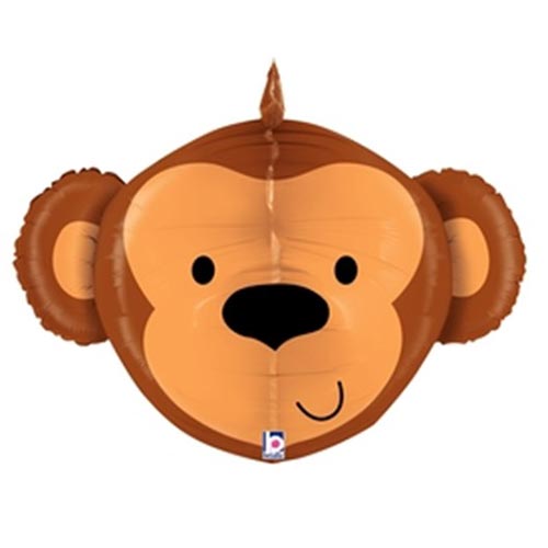 Load image into Gallery viewer, 3D shaped Monkey Head Balloon with helium. Great for your jungle themed birthday party!
