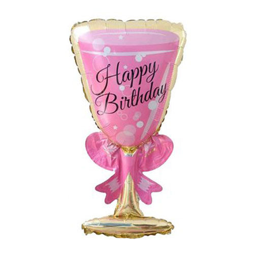 29" Pink Champagne Happy Birthday Balloon