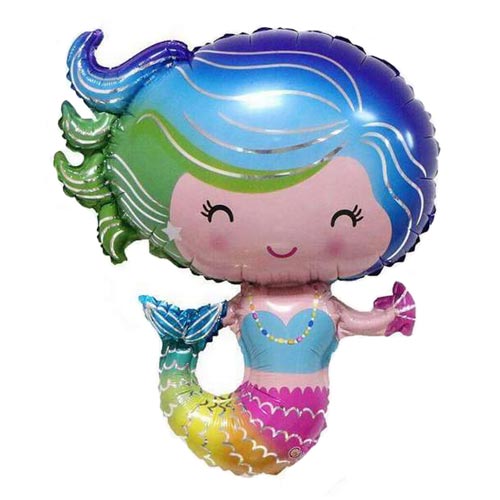 Load image into Gallery viewer, Mermaid Balloon in Rainbow Colors.
