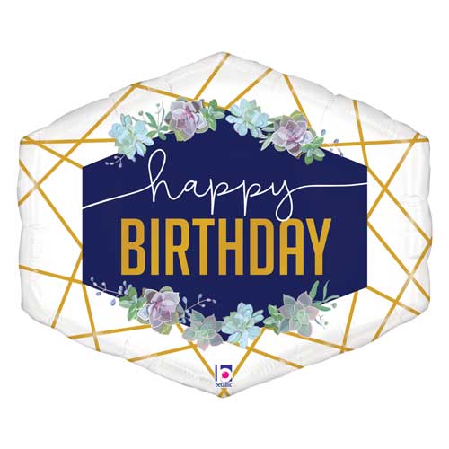 30" Navy Geometric Happy Birthday Balloon