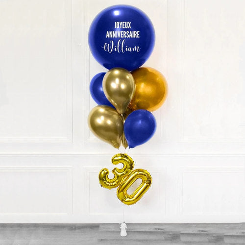 Blue Customised Jumbo Latex Balloon with gold numbers.