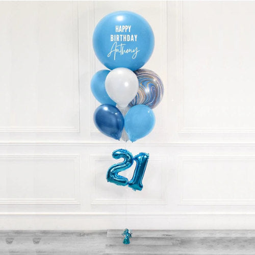 Load image into Gallery viewer, Blue Customised Jumbo Latex Balloon with blue numbers.
