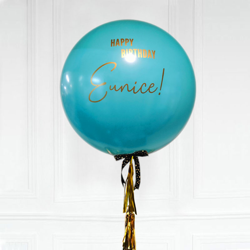 Load image into Gallery viewer, Tiffany Blue Jumbo Latex Balloon with gold font words!
