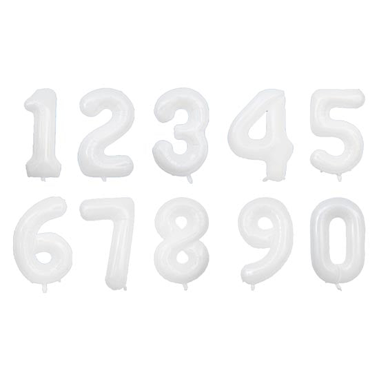 White matt jumbo balloons in the shape of numbers. Form your desired number to represent the birthday age, whether it's 1st birthday, 21st birthday, sweet 16, marvellous 30, Coolest 18th, or Grand 50, you can have a number balloon for it.